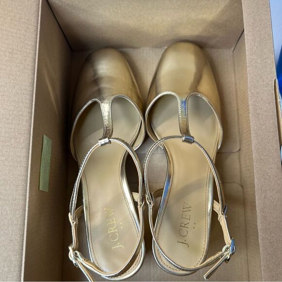 NIB J Crew Ankle T- Strap Heel Gold NEW size 8 - Picture 10 of 13